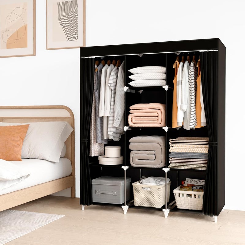 KEKIWE Portable Closet, 51 Inch Wardrobe Closet for Hanging Clothes with 2 Hanging Rods, 8 Storage Organizer Shelves for Bedroom, Durable and Easy to Assemble, Black - Image 2